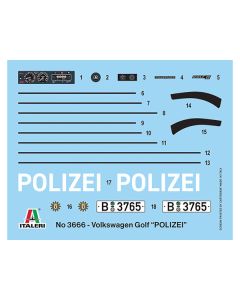 Skill 3 Model Kit 1978 Volkswagen Golf "Berlin Polizei (Police) Department" 1/24 Scale Model by Italeri