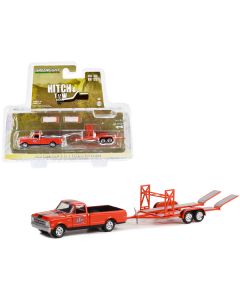 1968 Chevrolet C-10 Pickup Truck Orange with Black Stripes with Black Bed Cover and Tandem Car Trailer "STP" "Hitch & Tow" Series 26 1/64 Diecast Model Car by Greenlight