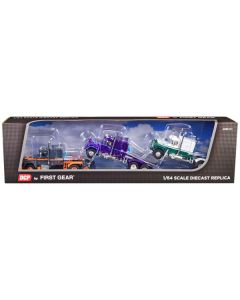 Mack R Sleeper Trio Set of 3 Truck Tractors in Gray Purple and Green 1/64 Diecast Models by DCP/First Gear