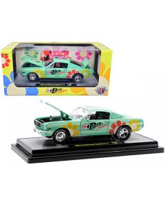 1966 Ford Mustang Fastback 2+2 Seafoam Green and Light Green Striped with Flower Graphics "Hurst Power Flowers" Limited Edition to 6550 pieces Worldwide 1/24 Diecast Model Car by M2 Machines