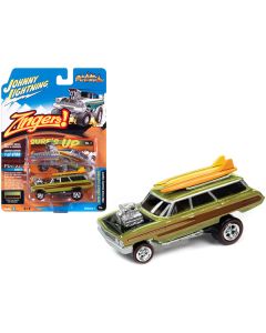 1964 Ford Country Squire Surfin' Lime Metallic with Woodgrain Panels and Surfboard on Roof 