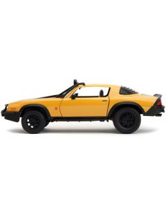 1977 Chevrolet Camaro Off-Road Version "Bumblebee" Yellow Metallic with Black Stripes and Transformers Logo Diecast Statue "Transformers: Rise of the Beasts" (2023) Movie "Hollywood Rides" Series 1/24 Diecast Model Car by Jada