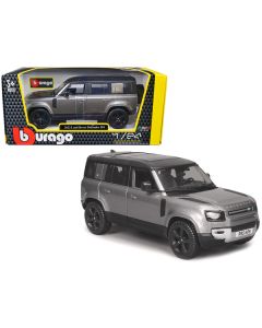 2022 Land Rover Defender 110 Dark Silver Metallic with Black Top and Sunroof 1/24 Diecast Model Car by Bburago