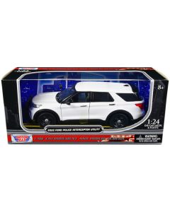 2022 Ford Police Interceptor Utility Unmarked Slick-Top White 1/24 Diecast Model Car by Motormax