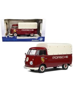 1950 Volkswagen T1 Pickup Truck with Camper Shell Dark Red "Porsche Service" 1/18 Diecast Model Car by Solido