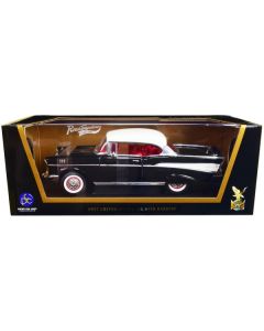 1957 Chevrolet Bel Air Hardtop Black with White Top and Red Interior 1/18 Diecast Model Car by Road Signature