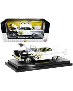 1957 Chevrolet Bel Air Hardtop Bright White with Flames "Mooneyes" Limited Edition to 6450 pieces Worldwide 1/24 Diecast Model Car by M2 Machines