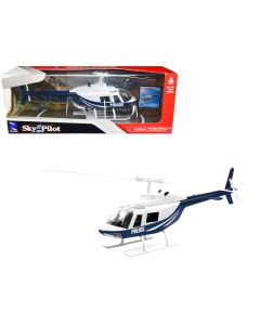 Bell 206 Helicopter Dark Blue and White "Police" "Sky Pilot" Series 1/34 Diecast Model by New Ray