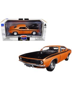 1970 Plymouth Cuda Orange with Black Hood and Stripes 1/25 Diecast Model Car by New Ray 