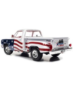 1980 Dodge D150 Adventurer Pickup Truck White with American Flag Graphics and Red Interior 1/18 Diecast Model Car by Auto World