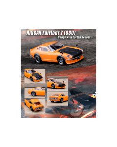 Nissan Fairlady Z (S30) RHD (Right Hand Drive) Orange with Carbon Hood 1/64 Diecast Model Car by Inno Models