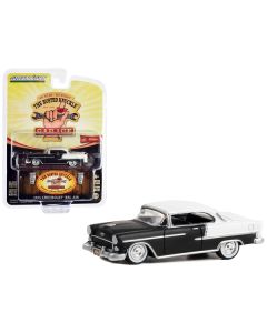 1955 Chevrolet Bel Air Lowrider Matt Black and White "Miracle Used Cars" "Busted Knuckle Garage" Series 2 1/64 Diecast Model Car by Greenlight