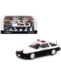 Toyota Supra RHD (Right Hand Drive) Black and White "Japan Police Car" "Road64" Series 1/64 Diecast Model Car by Tarmac Works