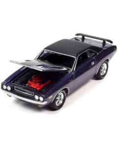 1970 Dodge Challenger R/T Plum Crazy Purple Metallic with Black Top and Hood "USPS (United States Postal Service)" "Pop Culture" 2023 Release 2 1/64 Diecast Model Car by Johnny Lightning