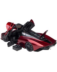 McLaren Speedtail Volcano Red Metallic with Black Top and Suitcase Accessories 1/18 Model Car by Autoart