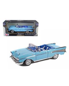 1957 Chevrolet Bel Air Convertible Light Blue with Blue Interior 1/18 Diecast Model Car by Motormax