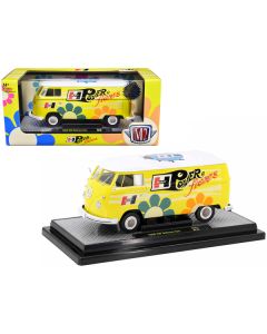 1960 Volkswagen Delivery Van Yellow with Bright White Top and Flower Graphics "Hurst Power Flowers" Limited Edition to 6550 pieces Worldwide 1/24 Diecast Model Car by M2 Machines