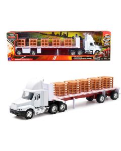 Freightliner Century Class S/T Flatbed Truck White with Pallet Accessories "Long Haul Trucker" Series 1/32 Diecast Model by New Ray