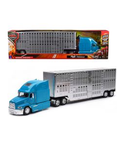 Mack Pinnacle Truck with Pot Belly Livestock Trailer Blue and Chrome "Long Haul Truckers" Series 1/32 Diecast Model by New Ray