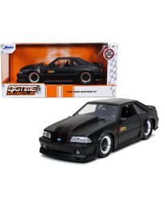 1989 Ford Mustang GT "Hooker" Matt Black with Red Stripes "Bigtime Muscle" 1/24 Diecast Model Car by Jada