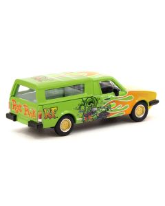 Volkswagen Caddy Pickup Truck with Camper Shell Green with Flames and Graphics "Rat Fink" "Collab64" Series 1/64 Diecast Model Car by Schuco & Tarmac Works