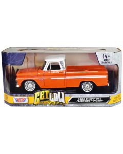 1966 Chevrolet C10 Fleetside Pickup Truck Lowrider Orange Metallic with White Top "Get Low" Series 1/24 Diecast Model Car by Motormax