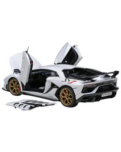 Lamborghini Aventador SVJ Bianco Asopo Pearl White with Gold Wheels 1/18 Model Car by Autoart