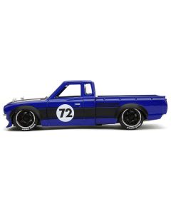 1972 Datsun 620 Pickup Truck #72 Blue Metallic with Black Stripes and Hood "Toyo Tires" with Extra Wheels "Just Trucks" Series 1/24 Diecast Model Car by Jada