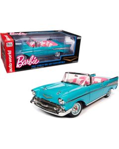 1957 Chevrolet Bel Air Convertible Aqua Blue with Pink Interior "Barbie" "Silver Screen Machines" 1/18 Diecast Model Car by Auto World