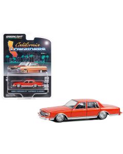 1989 Chevrolet Caprice Classic Lowrider Custom Red Orange with Yellow Stripes "California Lowriders" Series 3 1/64 Diecast Model Car by Greenlight