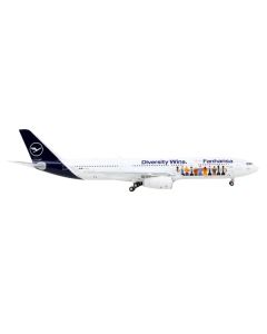 Airbus A330-300 Commercial Aircraft "Lufthansa - Fanhansa Diversity Wins" White with Blue Tail 1/400 Diecast Model Airplane by GeminiJets