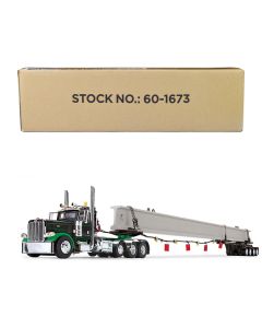 Peterbilt 389 Day Cab and ERMC 4-Axle Hydra-Steer Trailer with Bridge Beam Section Load Black and Green 1/64 Diecast Model by DCP/First Gear