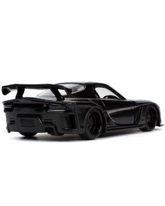 1995 Mazda RX-7 RHD (Right Hand Drive) Black and Black Panther Diecast Figure "The Avengers" "Hollywood Rides" Series 1/32 Diecast Model Car by Jada