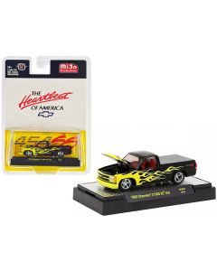 1993 Chevrolet C1500 SS 454 Pickup Truck Black with Yellow Flames and Red Interior "The Heartbeat of America" Limited Edition to 5500 pieces Worldwide 1/64 Diecast Model Car by M2 Machines