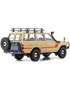 Toyota Land Cruiser 60 RHD (Right Hand Drive) Beige with Stripes and Roof Rack with Accessories 1/18 Diecast Model Car by Kyosho