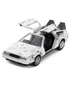 DMC DeLorean Time Machine Brushed Metal (Frost Version) "Back to the Future" (1985) Movie "Hollywood Rides" Series 1/32 Diecast Model Car by Jada