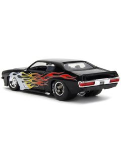 1971 Pontiac GTO Black with Flame Graphics "Bigtime Muscle" Series 1/24 Diecast Model Car by Jada