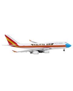 Boeing 747-400F Commercial Aircraft with Flaps Down "Kalitta Air" White with Stripes "Mask" Livery 1/400 Diecast Model Airplane by GeminiJets