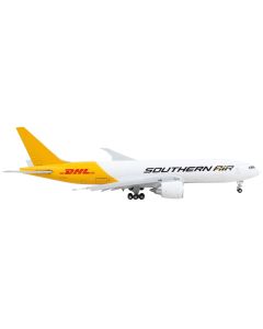 Boeing 777F Commercial Aircraft with Flaps Down "Southern Air - DHL" White and Yellow 1/400 Diecast Model Airplane by GeminiJets