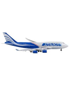 Boeing 747-400F Commercial Aircraft with Flaps Down "National Airlines" Gray and Blue 1/400 Diecast Model Airplane by GeminiJets