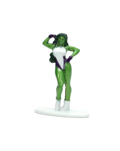 1973 Plymouth Barracuda Green Metallic and White and She-Hulk Diecast Figure "The Savage She-Hulk" "Hollywood Rides" Series 1/32 Diecast Model Car by Jada