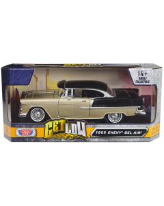 1955 Chevrolet Bel Air Lowrider Hard Top Beige Metallic and Black "Get Low" Series 1/24 Diecast Car Model by Motormax