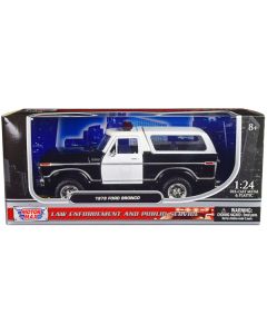 1978 Ford Bronco Police Car Unmarked Black and White "Law Enforcement and Public Service" Series 1/24 Diecast Model Car by Motormax