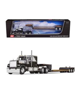 Mack Super-Liner with 60" Flat Top Sleeper &  Fontaine Renegade LXT40 Lowboy Trailer with Flip Axle Black and Gray 1/64 Diecast Model by DCP/First Gear