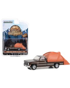 1986 GMC Sierra Classic 1500 Pickup Truck Dark Brown Metallic with Modern Truck Bed Tent "The Great Outdoors" Series 3 1/64 Diecast Model Car by Greenlight