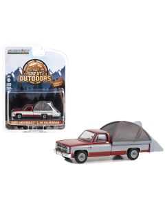 1983 Chevrolet C-20 Silverado Pickup Truck Carmine Red and Silver Metallic with Modern Truck Bed Tent "The Great Outdoors" Series 3 1/64 Diecast Model Car by Greenlight