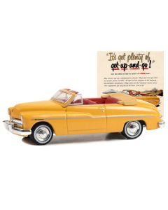 1949 Mercury Eight Convertible Yellow Metallic with Red Interior "It’s Got Plenty Of Get-Up-And-Go!" "Vintage Ad Cars" Series 9 1/64 Diecast Model Car by Greenlight