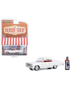 1963 Chevrolet Bel Air White with Orange Interior and Vintage Gas Pump "The Hobby Shop" Series 15 1/64 Diecast Model Car by Greenlight