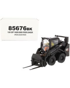 CAT Caterpillar 242D3 Wheeled Skid Steer Loader with Work Tools and Operator Special Black Paint "High Line Series" 1/50 Diecast Model by Diecast Masters