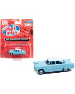 1955 Ford 4-Door Sedan Aquatone Blue with White Top 1/87 (HO) Scale Model Car by Classic Metal Works